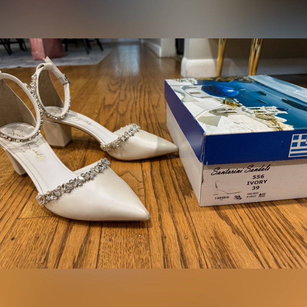 Ivory D’Orsay Block 2” Heels with Crystal Accents